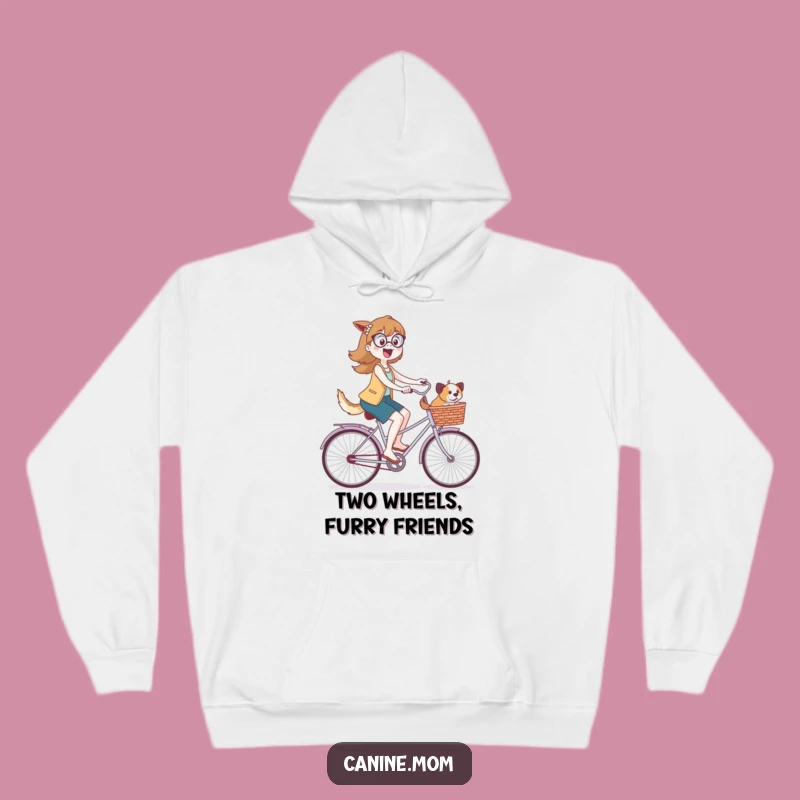 Cozy Funny Dog Lady Cyclist Hoodie: Warm Pup Rider with Dogs in Basket Sweatshirt