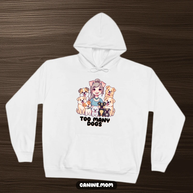 Funny hoodie featuring a smiling dog lady embraced by a delightful collection of happy dogs, perfect for cozy comfort.