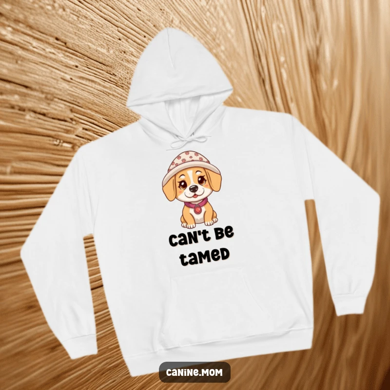 Funny hoodie depicting a dog lady wearing a hat with charming paw prints, offering warmth and a comical statement for dog enthusiasts.