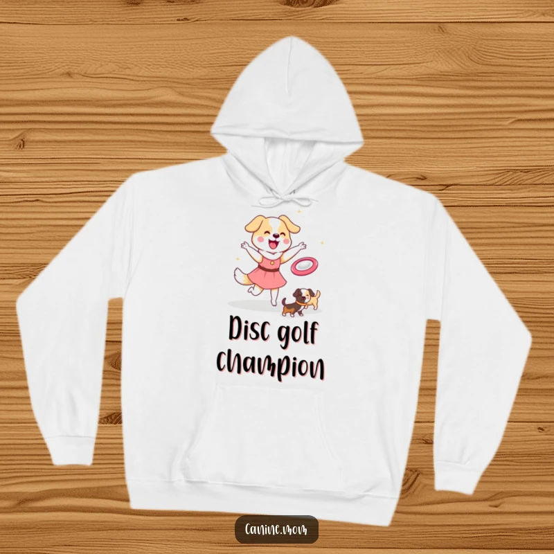 Funny Dog Lady Hoodie: A kawaii character delights dogs by joyfully throwing a frisbee. Great funny gift for active pet owners.