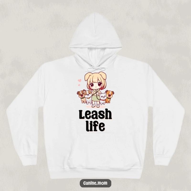 Funny hoodie featuring a Kawaii dog lady holding a leash with happy dogs, symbolizing warmth and pet companionship.