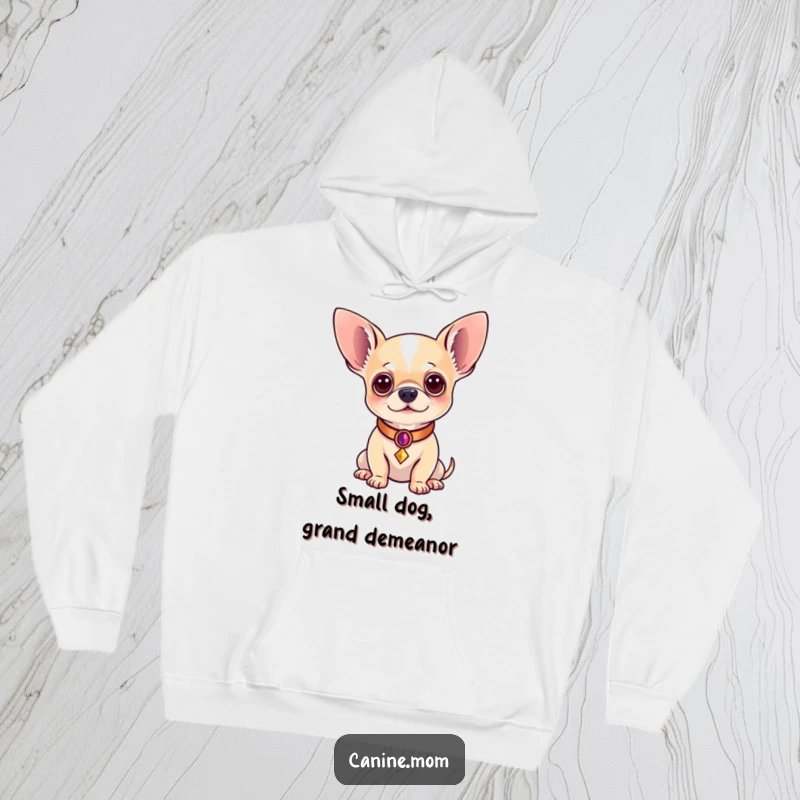 Funny Chihuahua Hoodie: A strikingly regal chihuahua sporting a fancy collar, looking like a true canine noble. Perfect funny gift.
