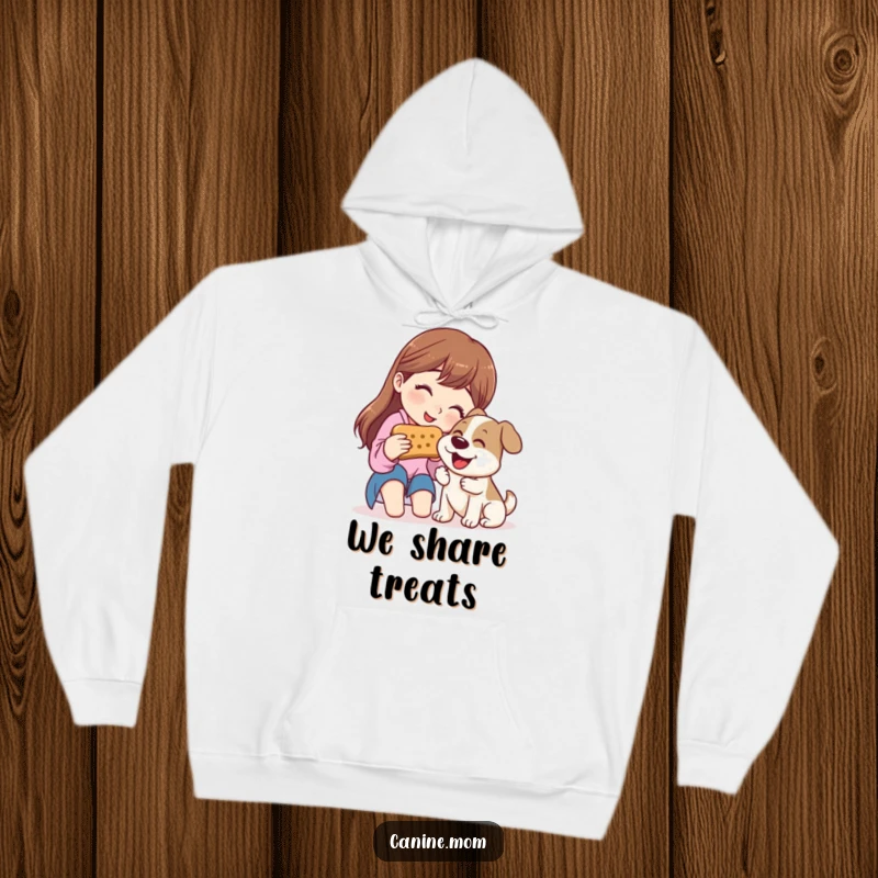 Funny Hoodie: Woman sharing a giant biscuit with a happy dog, embodying friendship and shared treats.