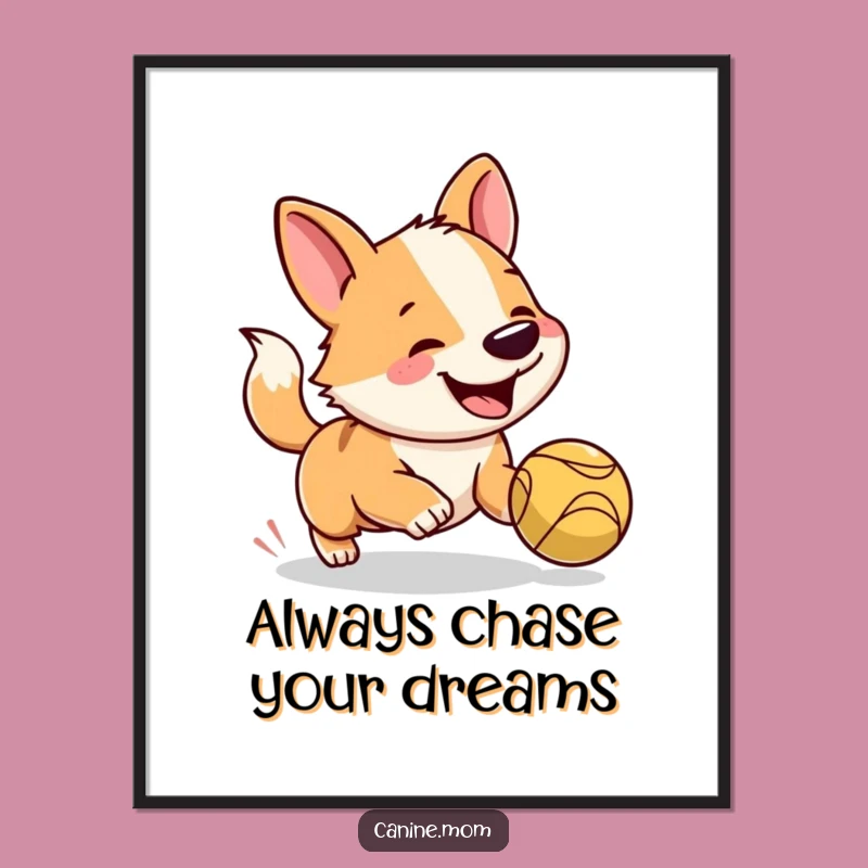 Free Printable Wall Art: Joyful Dog Ball Chase Humor Downloadable Decor