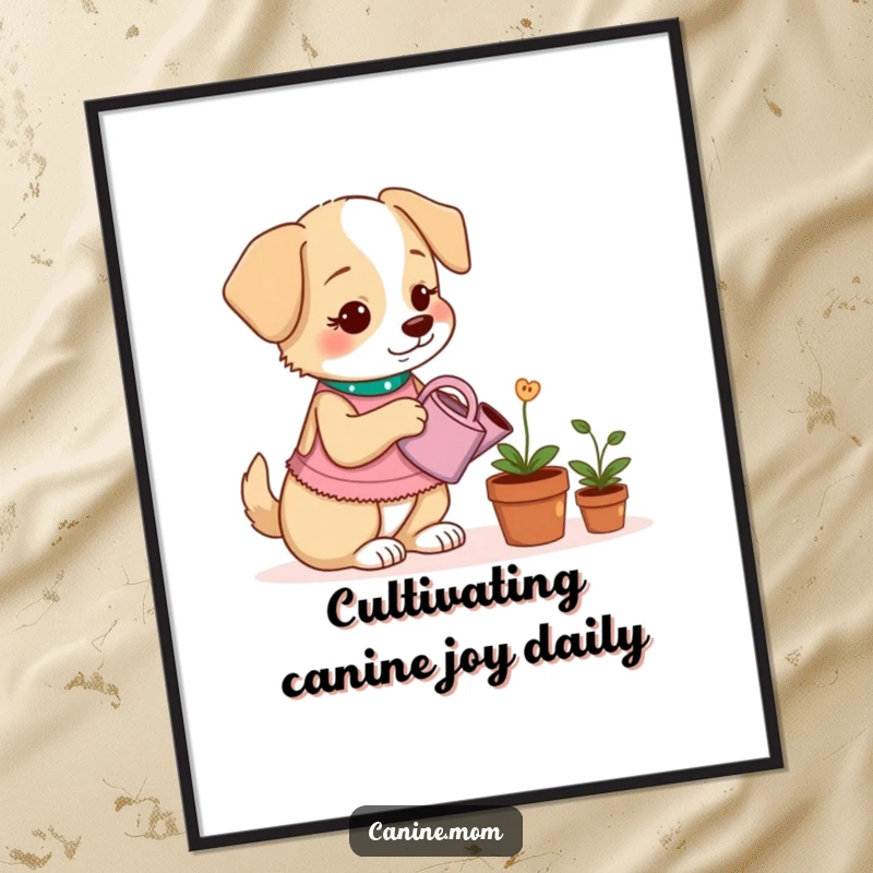 Funny Free Printable Wall Art: A dog lady uses a tiny watering can on a potted plant that grows dog treats.