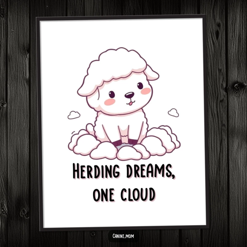 Funny Free Printable Wall Art: A delightful sheepdog herding tiny cloud shapes, bringing whimsical charm to any space.