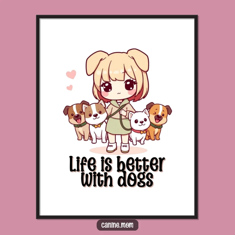 Free Printable Wall Art: Kawaii Dog Lady, Downloadable Cute Dog Decor