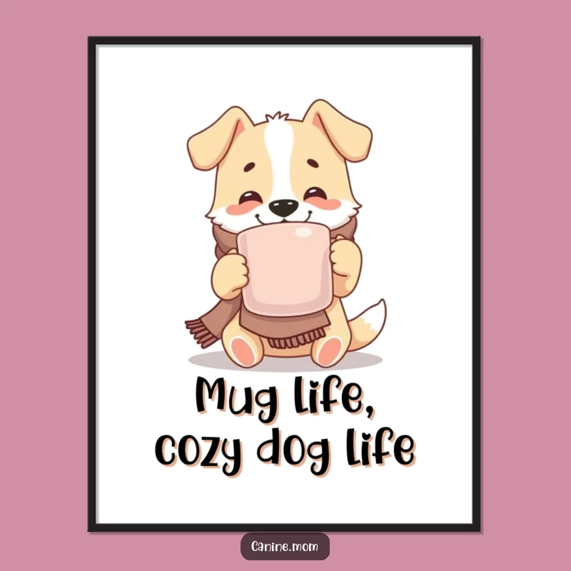 Funny Free Printable Wall Art: Cozy Dog Sipping Mug, Relaxing Downloadable Decor