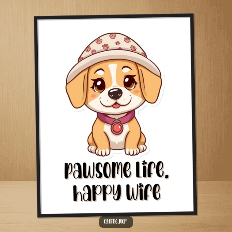 Funny Free Printable Dog Lady Wall Art: Woman in a whimsical paw print hat, exuding cheerful style.