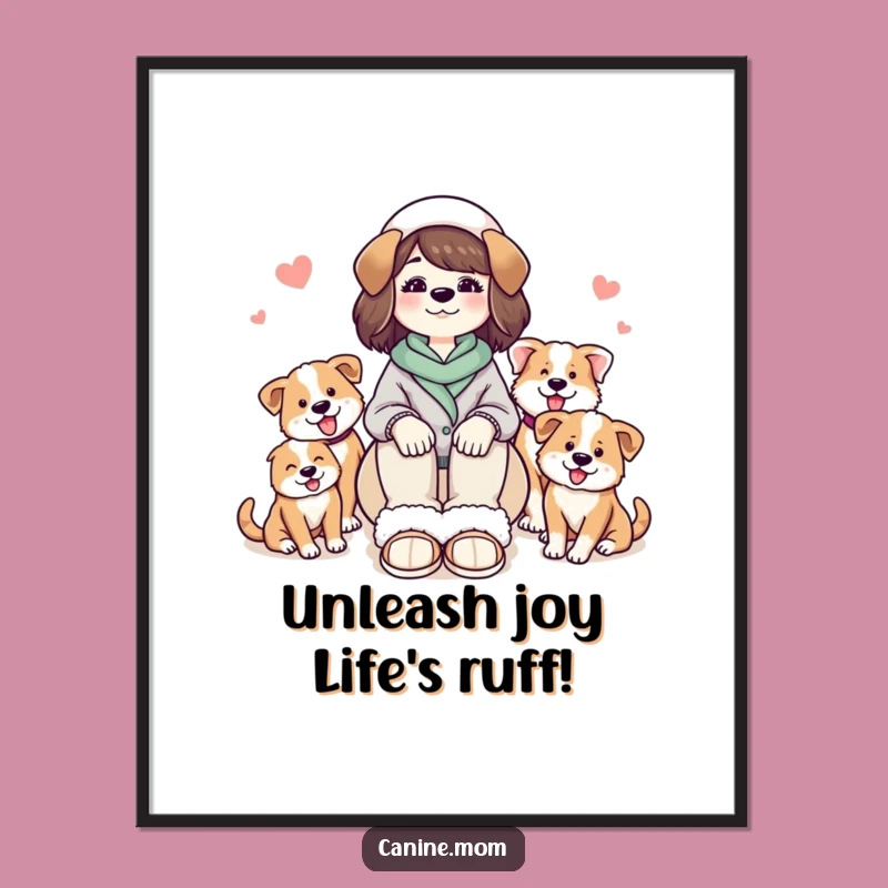 Free Printable Wall Art: Cozy Dog Lady & Happy Pups - Funny Downloadable Decor