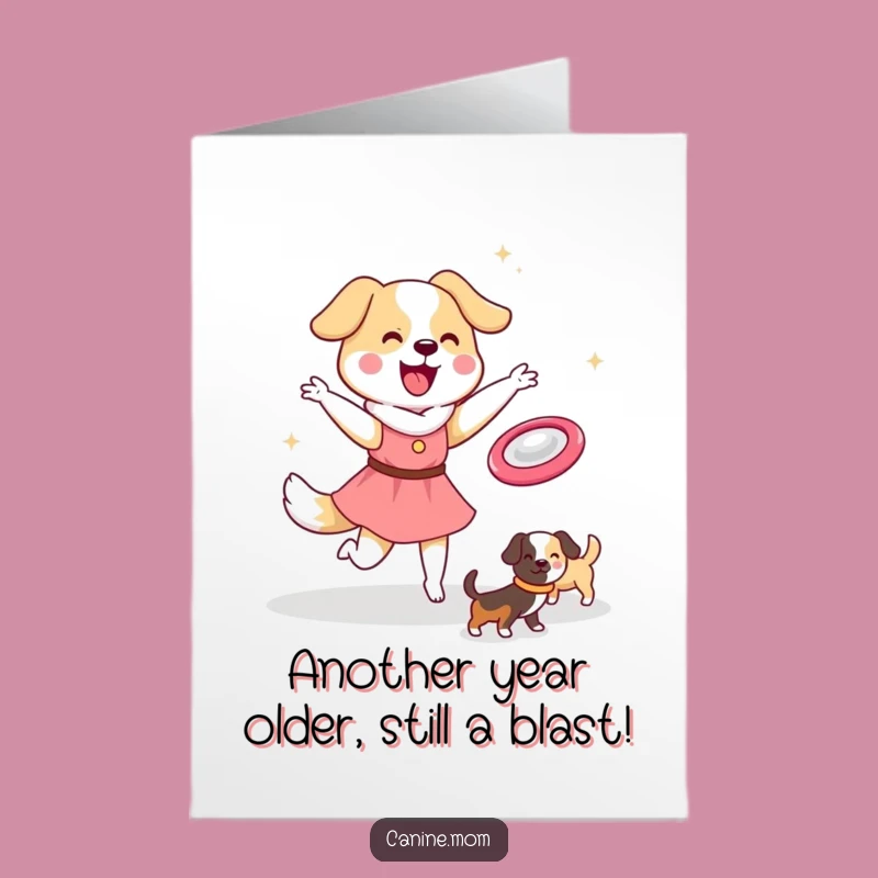 Free Printable Birthday Card: Dog Lady Frisbee Fun, Downloadable Gift