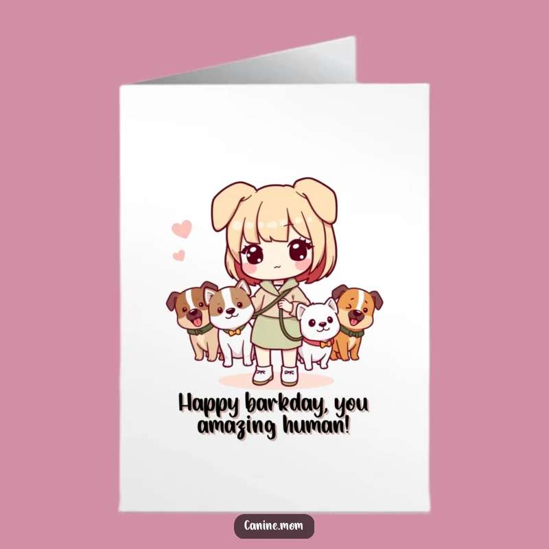 Free Printable Birthday Card: Kawaii Dog Lady, Downloadable Cute Dog Gift