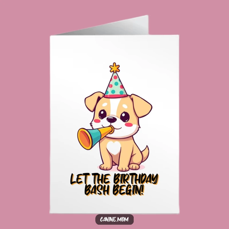 Free Printable Birthday Card: Party Dog Trumpet Funny Downloadable Gift!