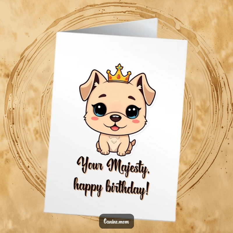 Funny Free Printable Birthday Card: Proud dog in a tiny crown, exuding royal charm for a hilarious birthday wish.