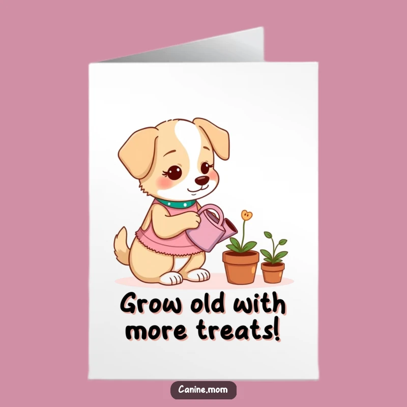 Free Printable Dog Treat Plant Birthday Card: Funny Dog Lady Design Downloadable Gift