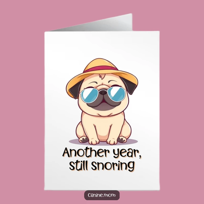 Free Printable Pug Birthday Card: Funny Sun Hat Dog Downloadable Gift for Him