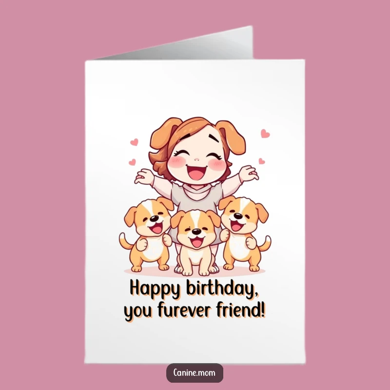 Free Printable Birthday Card: Dog Lady Juggling Puppies, Fun Birthday, Downloadable & Print at Home