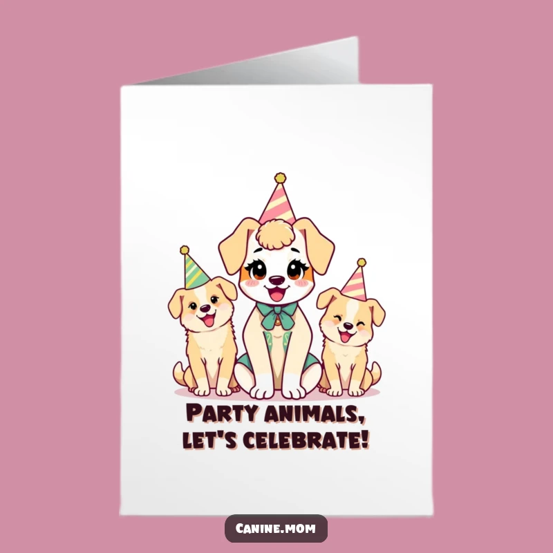 Free Printable Kawaii Dog Lady Birthday Card: Funny Dog Party Hat Downloadable