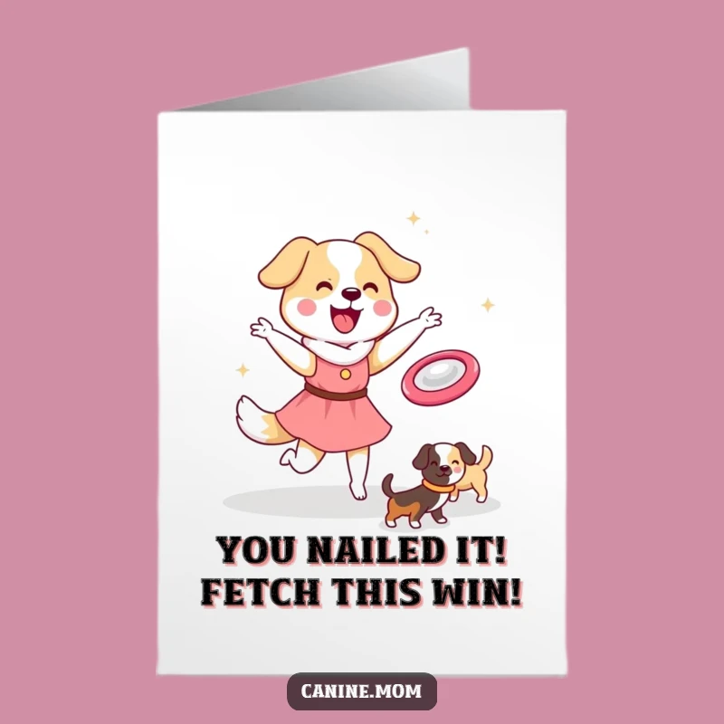 Free Printable Congrats Card: Dog Lady Frisbee Throw, Downloadable Gift