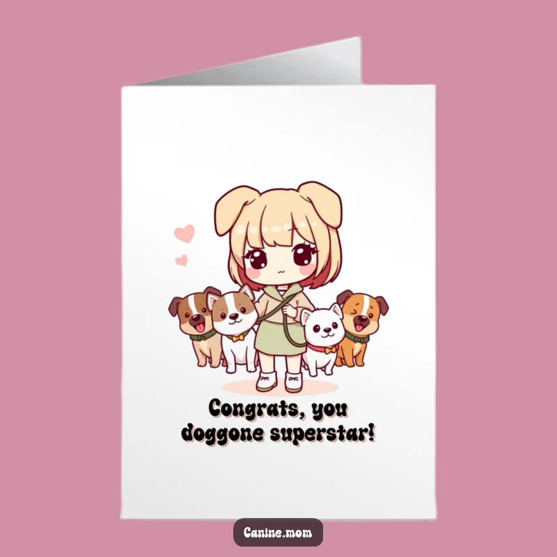 Free Printable Congrats Card: Kawaii Dog Lady, Downloadable Cute Celebration