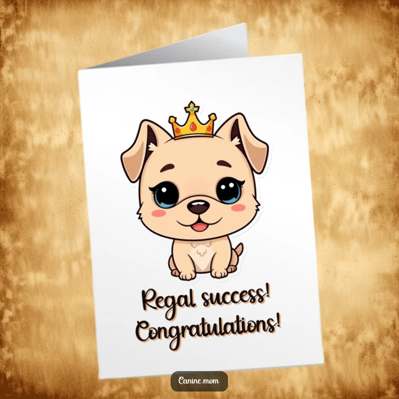 Funny Free Printable Congrats Card: Majestic dog wearing a crown, celebrating achievements with proud, regal humor.