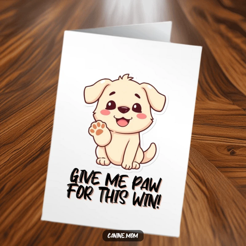 Free Printable Congratulations Card: A smiling dog looks up, offering its paw in a gesture of support and celebration.