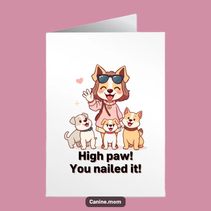 Free Printable Congrats Card: Friendly Dog Lady Waving to Dogs, Celebratory Download