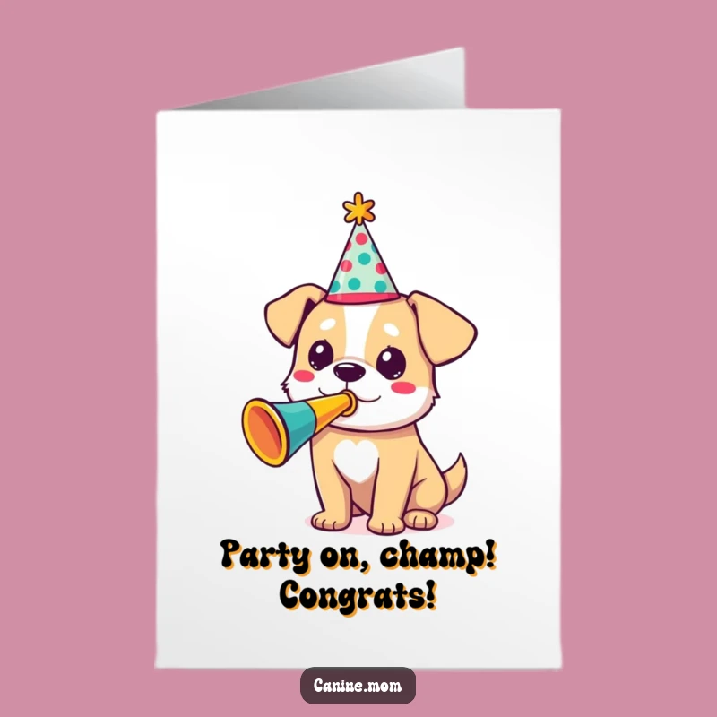 Free Printable Congrats Card: Party Dog Trumpet Funny Downloadable Gift!