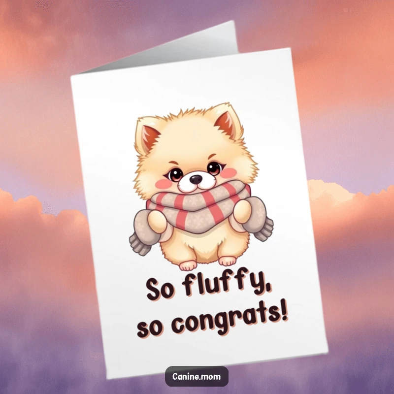 Funny Free Printable Congratulations Card: A fluffy Pomeranian in winter attire, offering warm wishes for your success.
