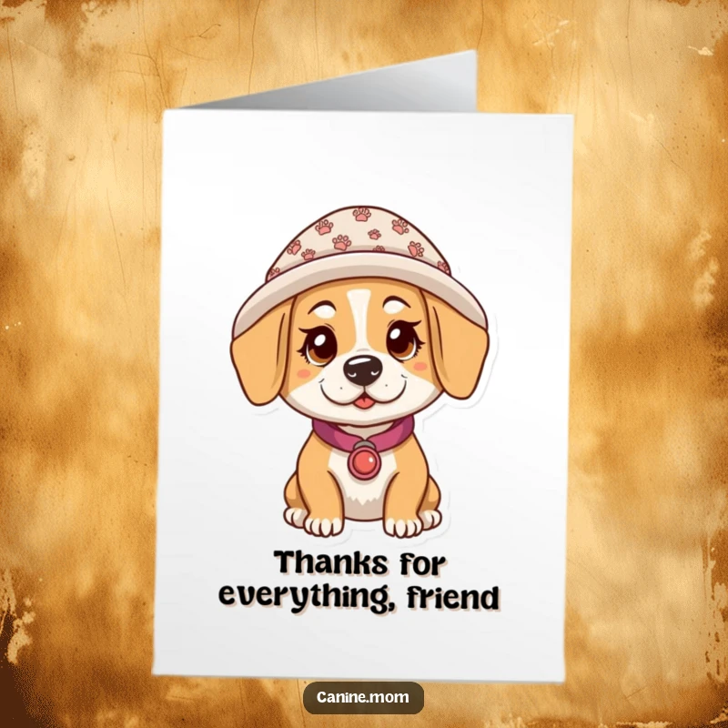 Funny Free Printable Dog Lady Thank You Card: Woman in paw print hat with a grateful expression.