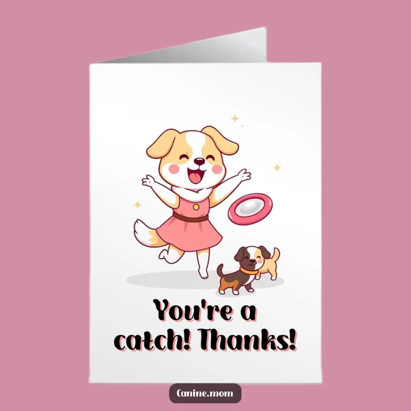 Free Printable Thank You Card: Dog Lady Frisbee Toss, Downloadable Gift