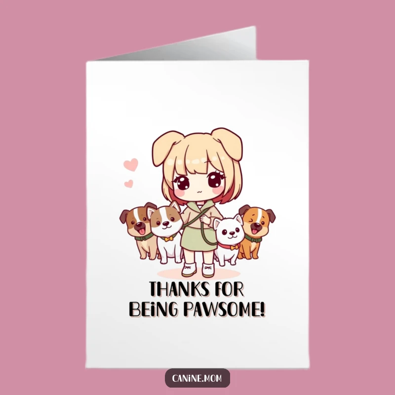 Free Printable Thank You Card: Kawaii Dog Lady, Downloadable Cute Gratitude
