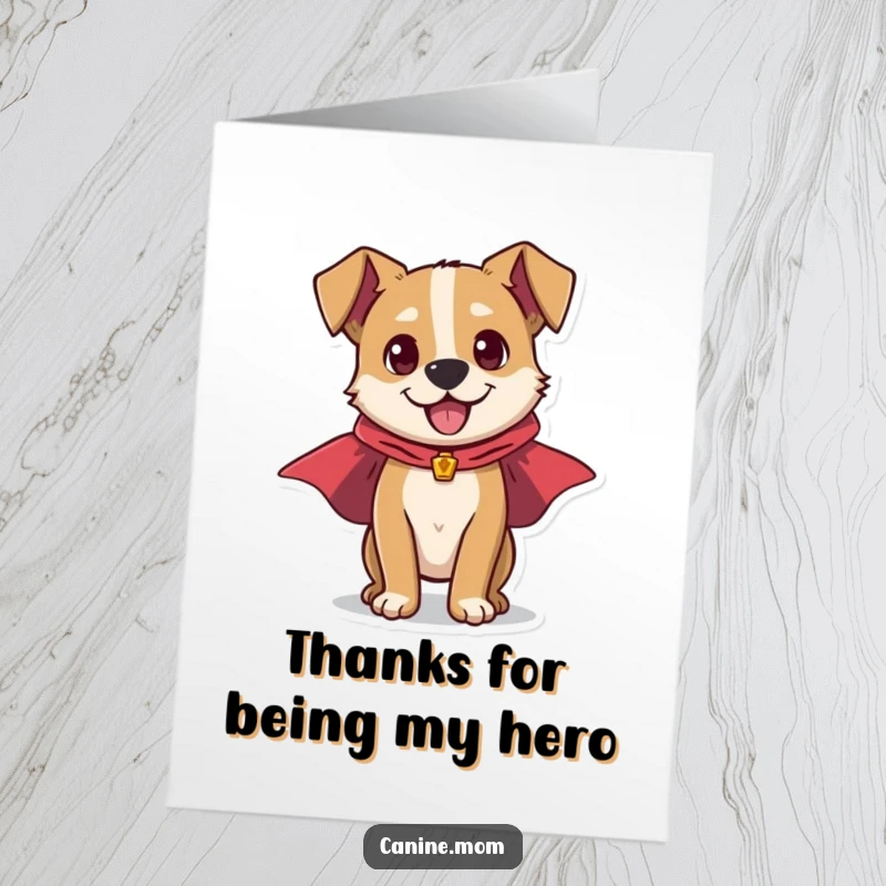 Funny Free Printable Thank You Card: Superhero dog bursting with energy, conveying thanks, a super downloadable gift.