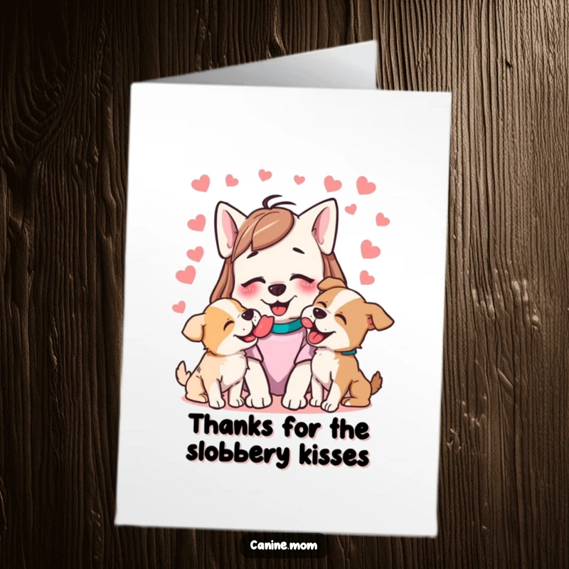 Funny Free Printable Thank You Card depicts a dog lady happily accepting an overwhelming, joyful barrage of dog licks.