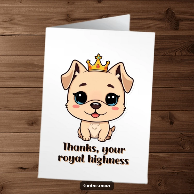 Funny Free Printable Thank You Card: Adorable dog with a crown, expressing thanks with regal, humorous dignity.