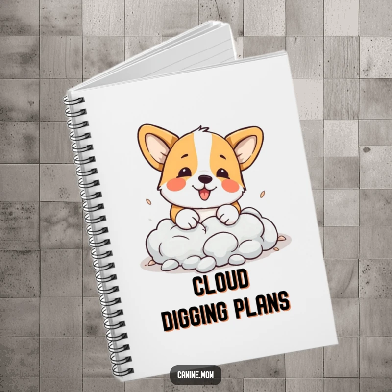 Funny Corgi Notebook: A playful corgi is humorously digging through a cloud, inspiring whimsical thoughts and creative writing.