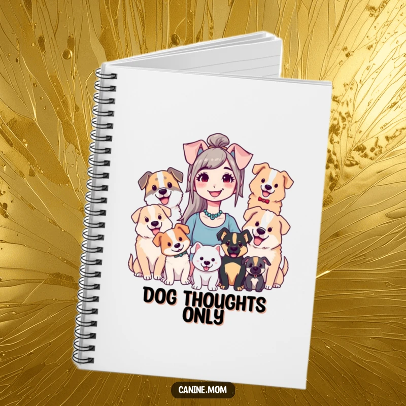 Funny notebook with a smiling dog lady and her dogs, perfect for jotting down ideas or daily plans.