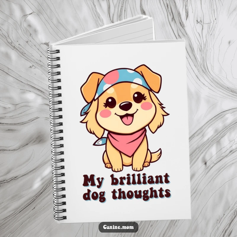 Funny Dog Lady Notebook with a kawaii character wearing a bandana, smiling widely. Perfect for notes, journaling, or doodling. Funny gift.