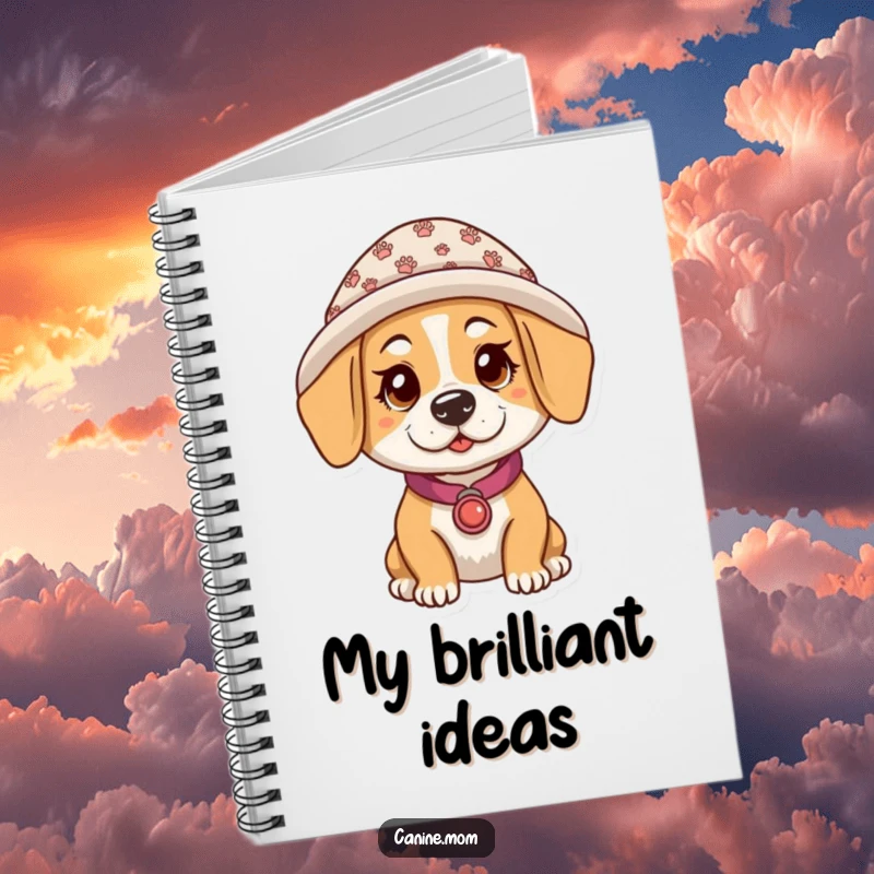 Funny notebook with a dog lady wearing a hat adorned with paw prints, ideal for jotting down notes with a humorous, dog-centric theme.