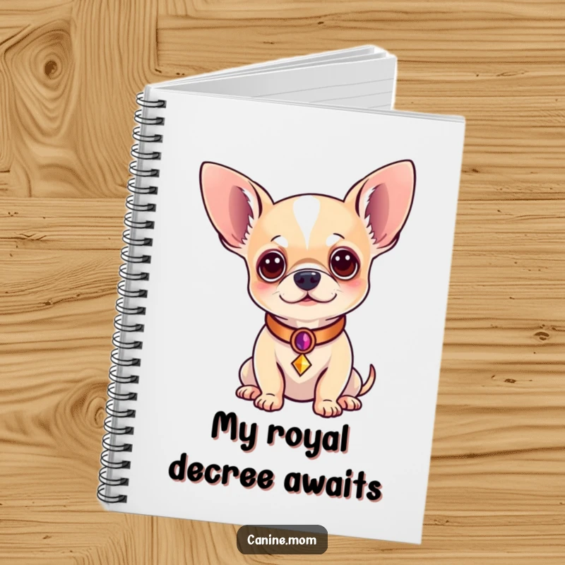 Funny Chihuahua Notebook: A chihuahua looking exceptionally regal, wearing a small decorative collar, ready for important dictation. A funny gift for note-takers.