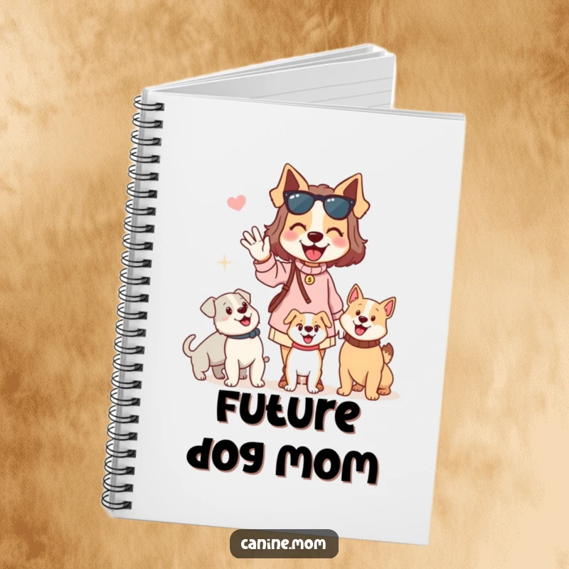 Funny dog lady notebook showing a woman enthusiastically waving hello to passing dogs. Perfect for jotting down notes with a humorous dog-themed cover.