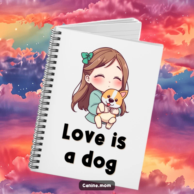 Funny notebook featuring a woman holding a dog and blowing a kiss, great for notes and sweet pet memories.