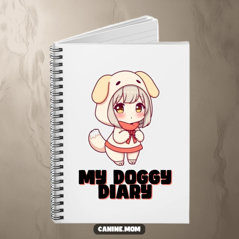 Funny Notebook: Woman in a dog costume, joyfully wagging a tail, ready for notes and doodles.