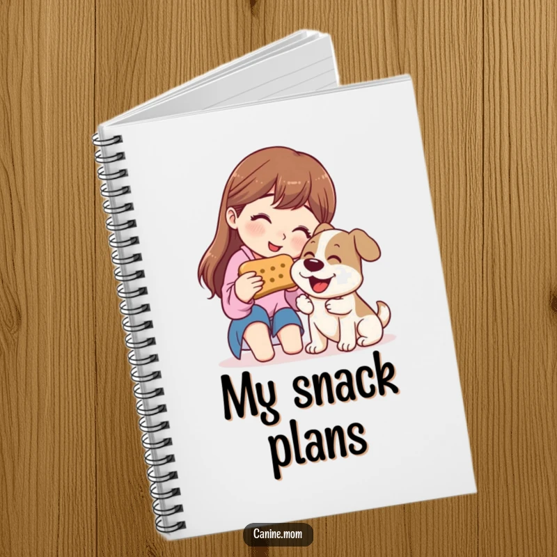 Funny Notebook: Woman sharing a giant dog biscuit with a happy dog, ready for notes and doodles.