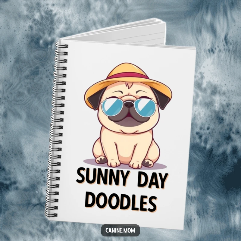 Funny Pug Notebook: A pug wearing a small sun hat, looking cheerful and content on a warm day. A great funny gift.