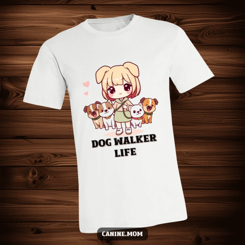 Funny t-shirt featuring a Kawaii dog lady with a leash and multiple dogs, showcasing her love for her pack.