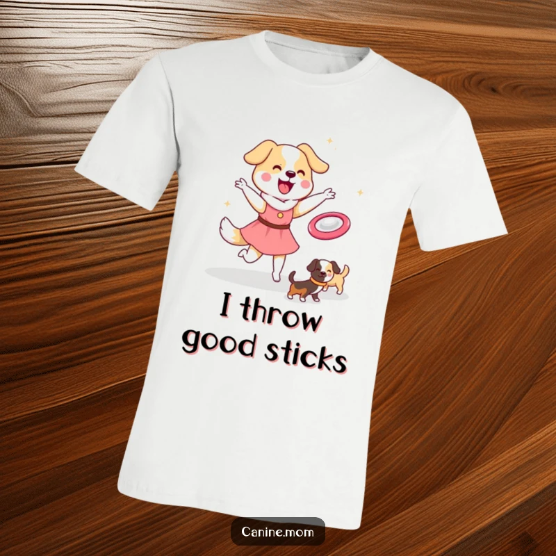 Funny Dog Lady T-Shirt: Kawaii character joyfully tossing a frisbee to excited dogs. A vibrant and funny gift for park lovers.