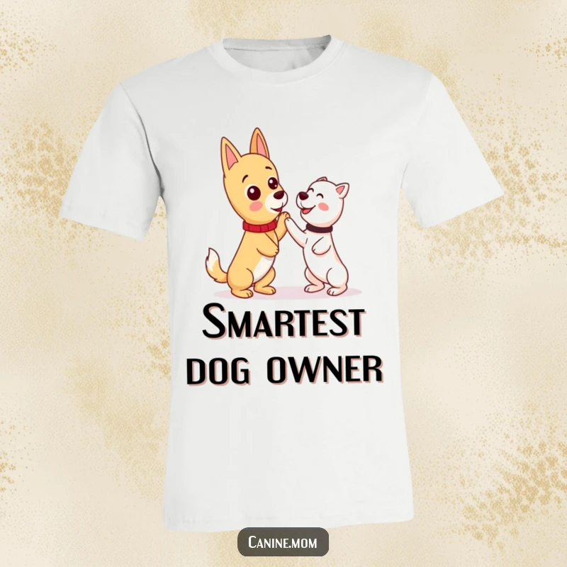 Funny kawaii dog lady character with a treat, encouraging a dog to perform a trick, captured on a humorous t-shirt.