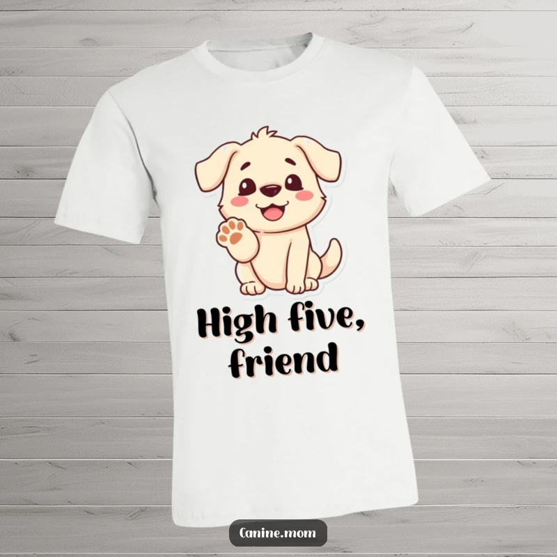 Funny dog t-shirt with a smiling dog offering its paw, conveying warmth, trust, and a cheerful personality.