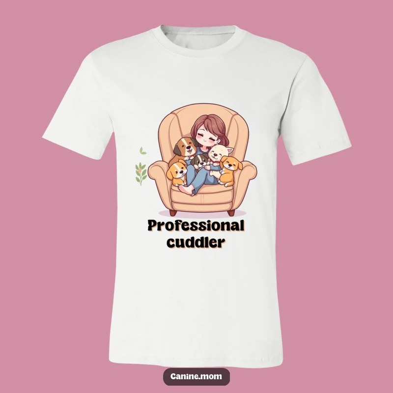 Funny Cozy Dog Cuddle T-Shirt - Comfy Woman with Adoring Canine Companions